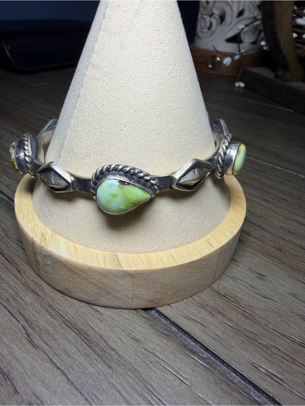 Sterling Silver Palomino Turquoise Bangle Bracelet - Native Made & Stamped
